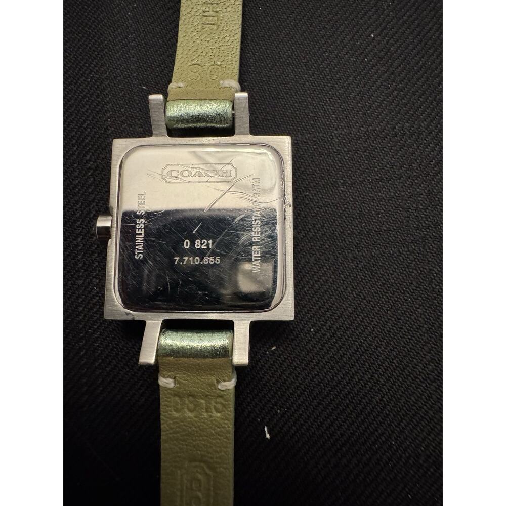 Coach women's square watch with mint face and leather strap - Picture 2 of 7